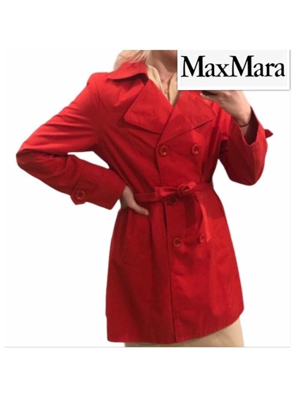 Vintage Max Mara Chic Regencycore Belted Red Trench Coat size 2XL fit like XL